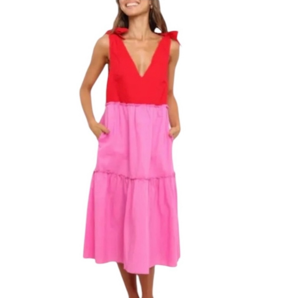 Petal & Pup Red and Pink Midi Dress
